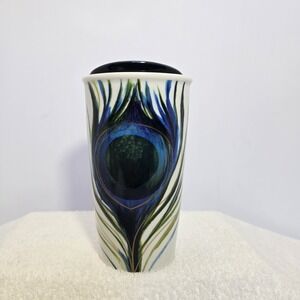 Starbucks Coffee Peacock Feather Tumbler Mug with Ceramic Lid 12oz 2015 - EUC!